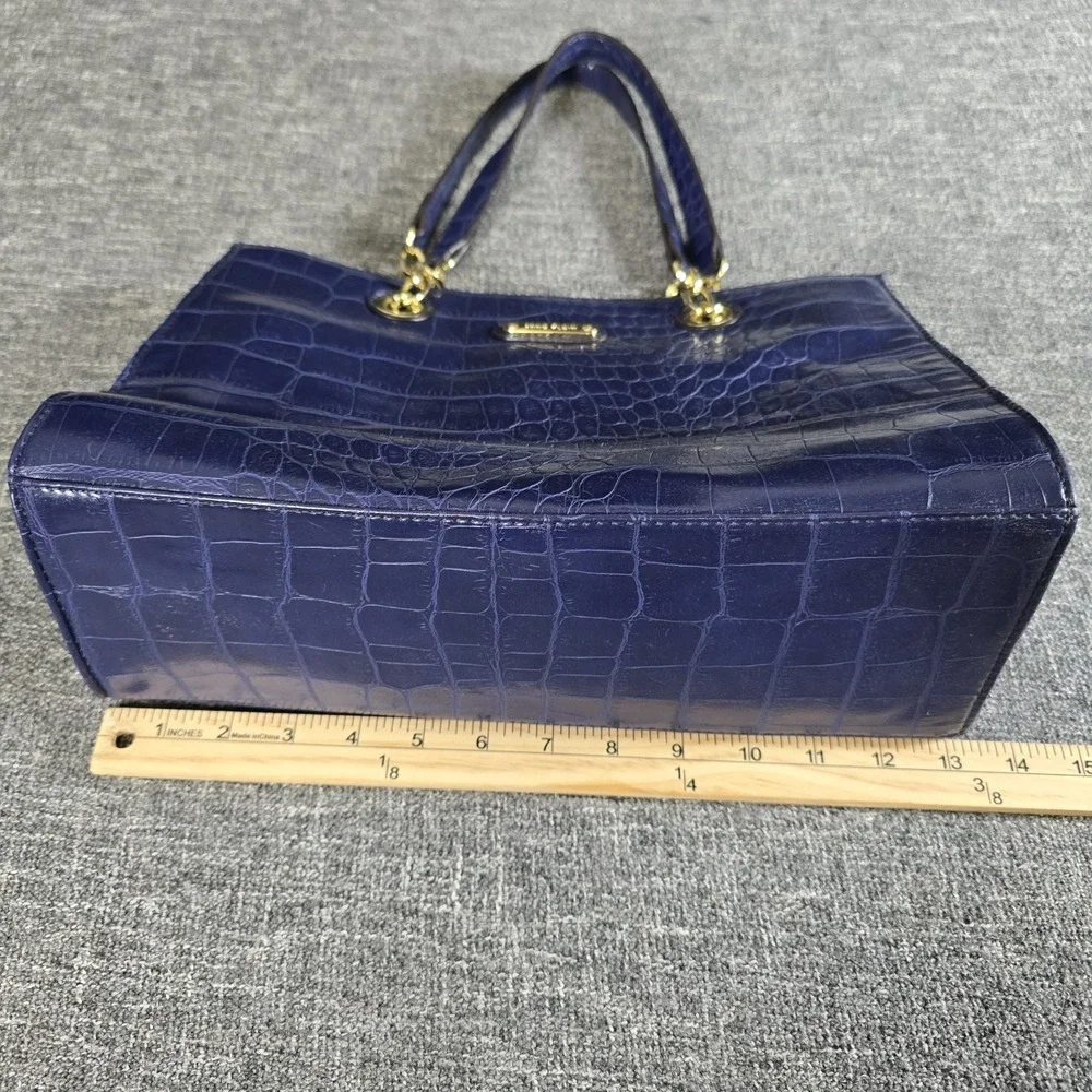 Anne Klein Blue Croc Embossed Faux Leather Satchel Chain Shoulder Bag Purse